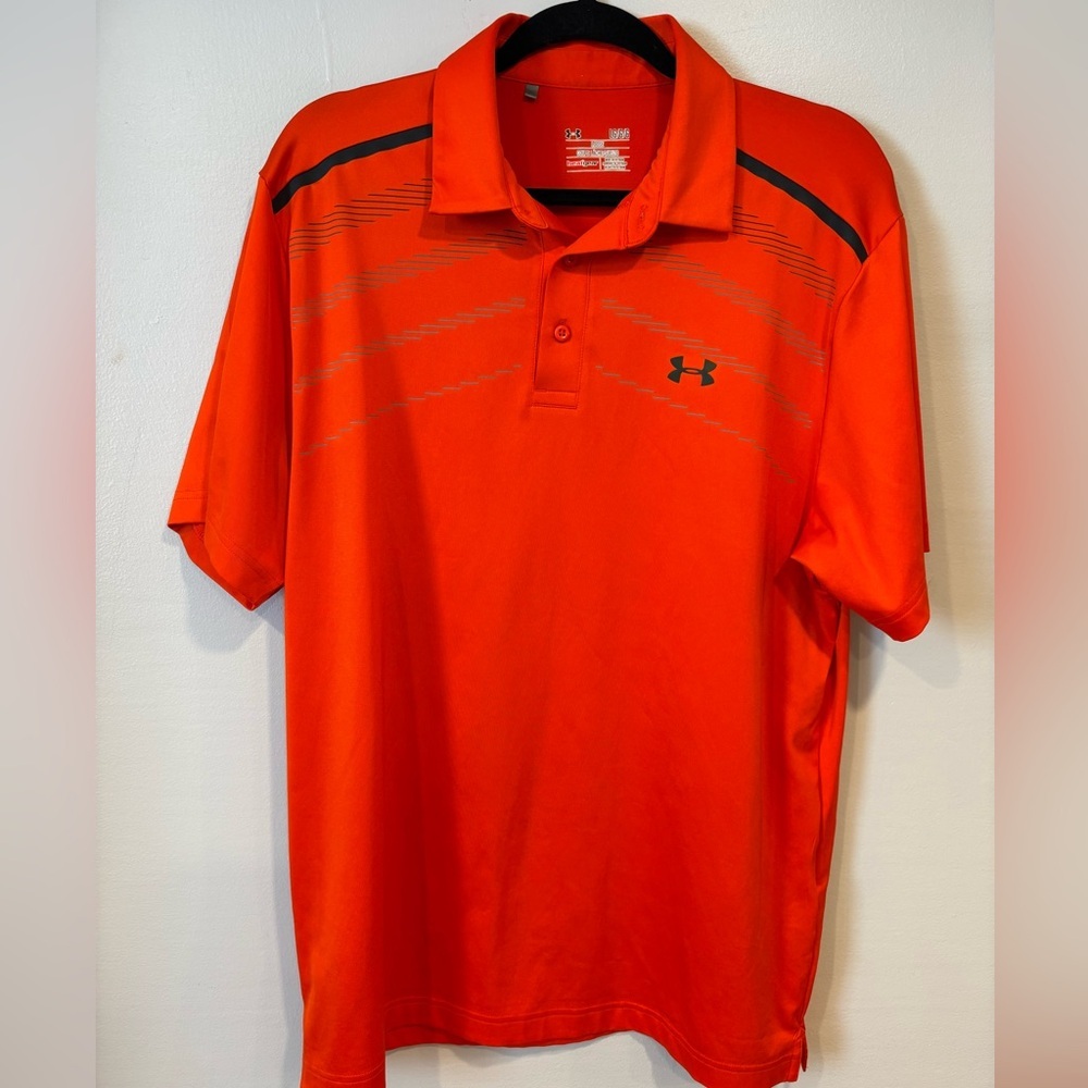 Under Armour Men's Orange Loose Fit Polo Size Large